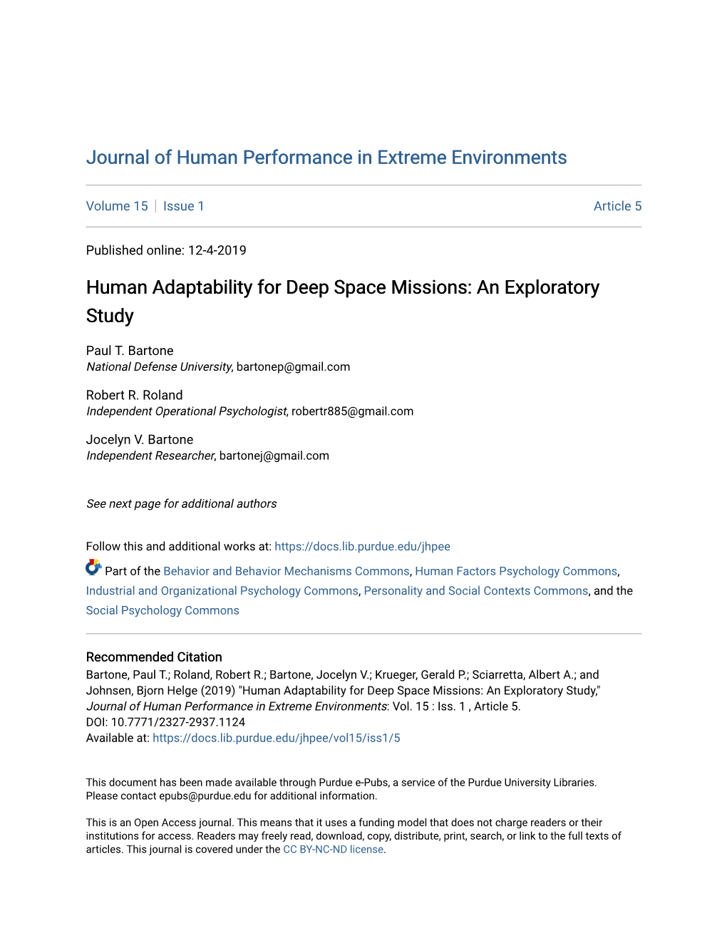 Human Adaptability for Deep Space Missions: an Exploratory Study