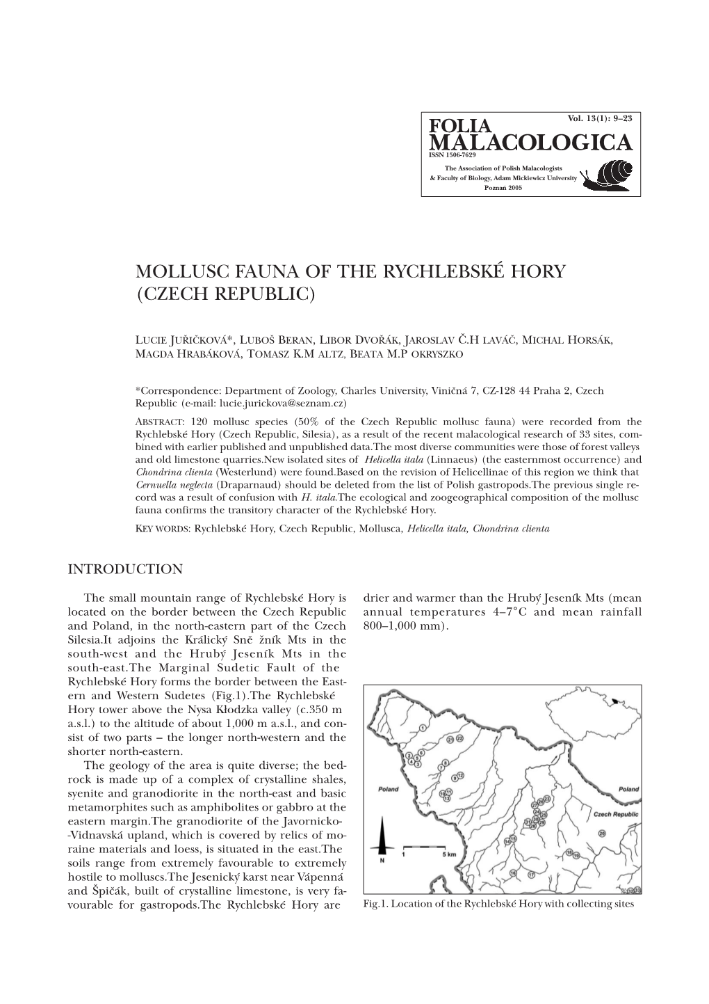 Mollusc Fauna of the Rychlebské Hory (Czech Republic)