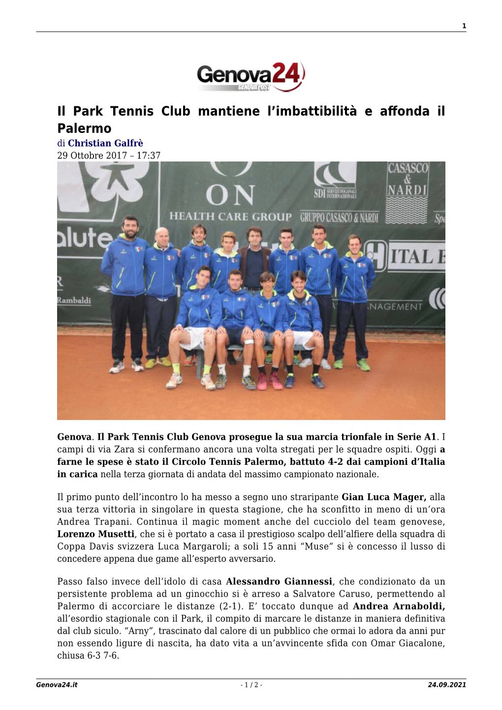 Il Park Tennis Club Mantiene L'imbattibilità E Affonda Il Palermo