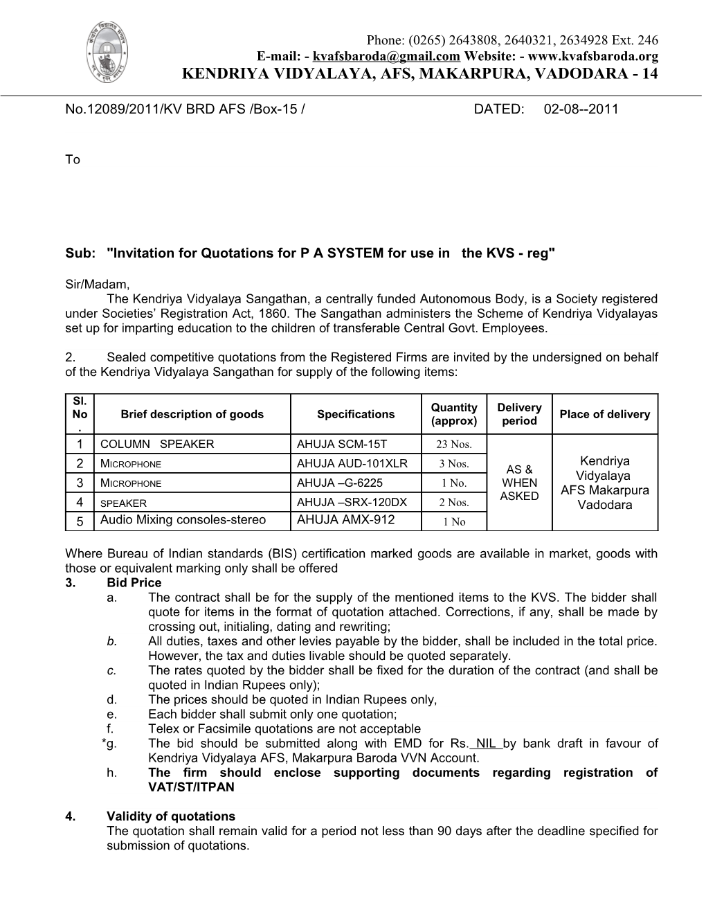 Kendriya Vidyalaya ; Afs ; Makarpura ; Baroda