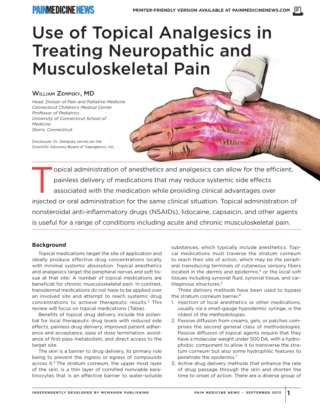 Use of Topical Analgesics in Treating Neuropathic and Musculoskeletal Pain All Rights Reserved