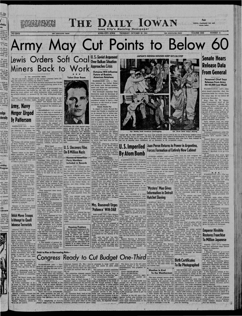 Daily Iowan (Iowa City, Iowa), 1945-10-18