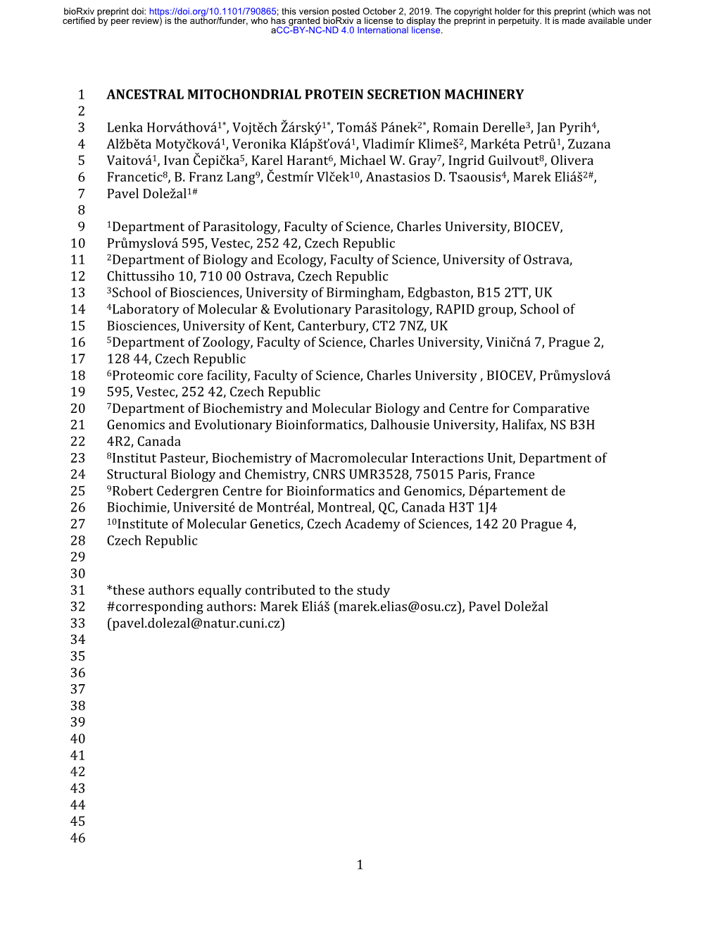 Ancestral Mitochondrial Protein Secretion Machinery