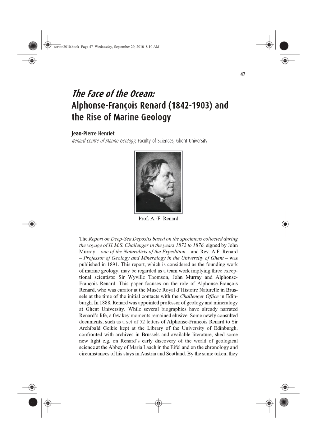 Alphonse-François Renard (1842-1903) and the Rise of Marine Geology