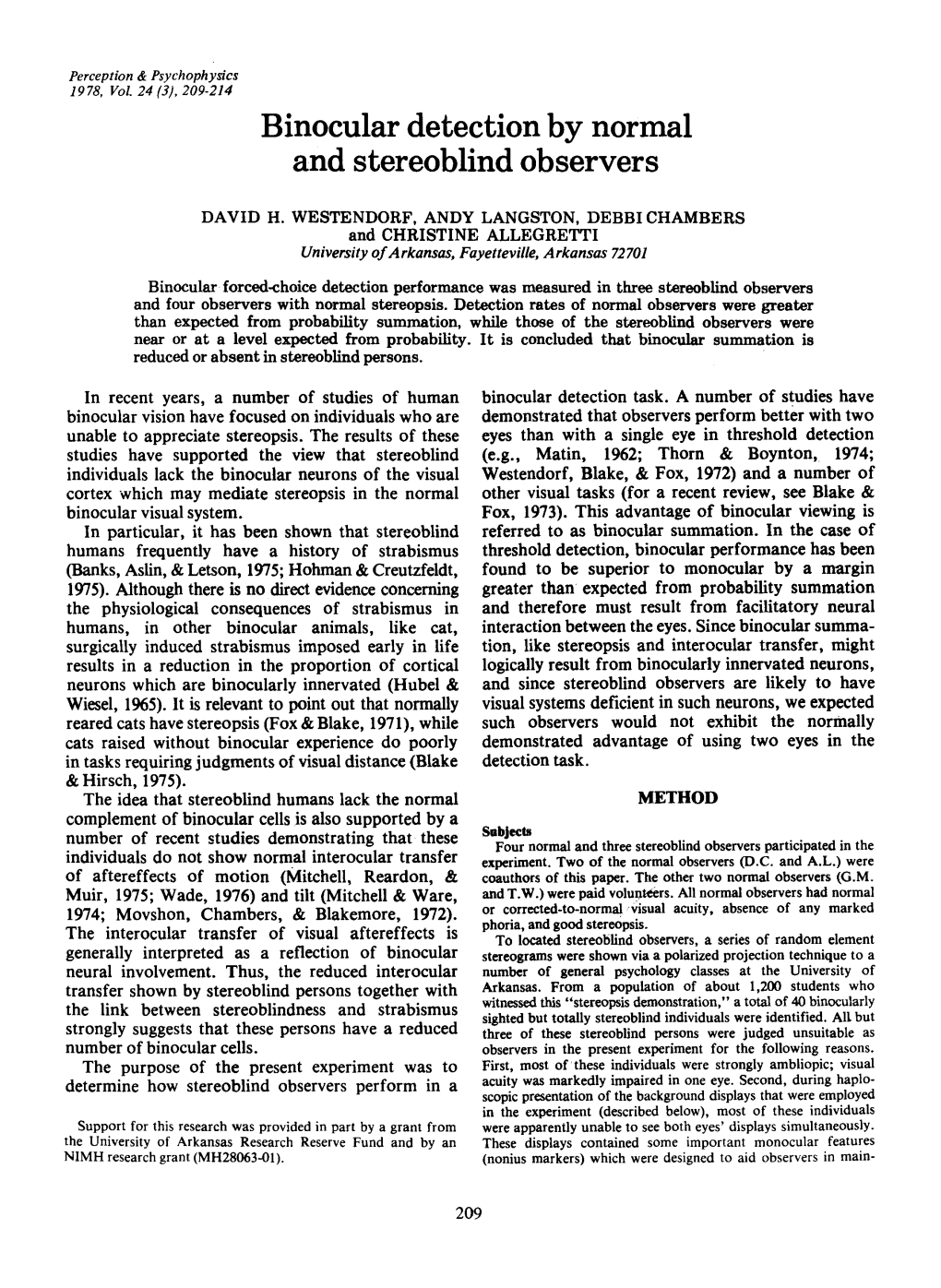 Binocular Detection by Normal and Stereoblind Observers