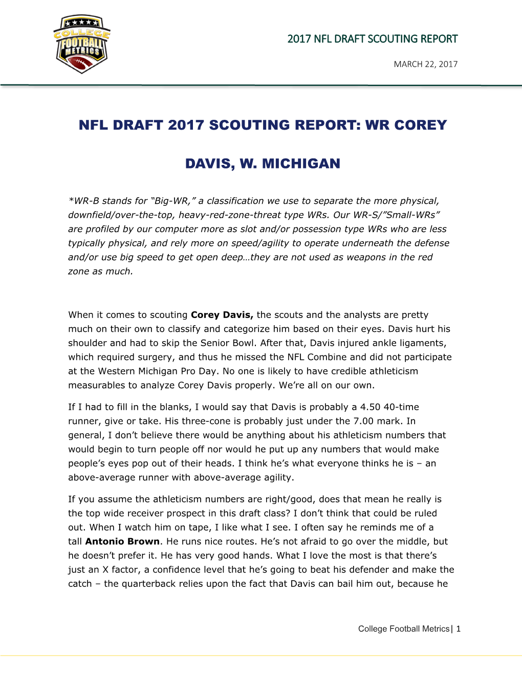 Nfl Draft 2017 Scouting Report: Wr Corey Davis, W. Michigan