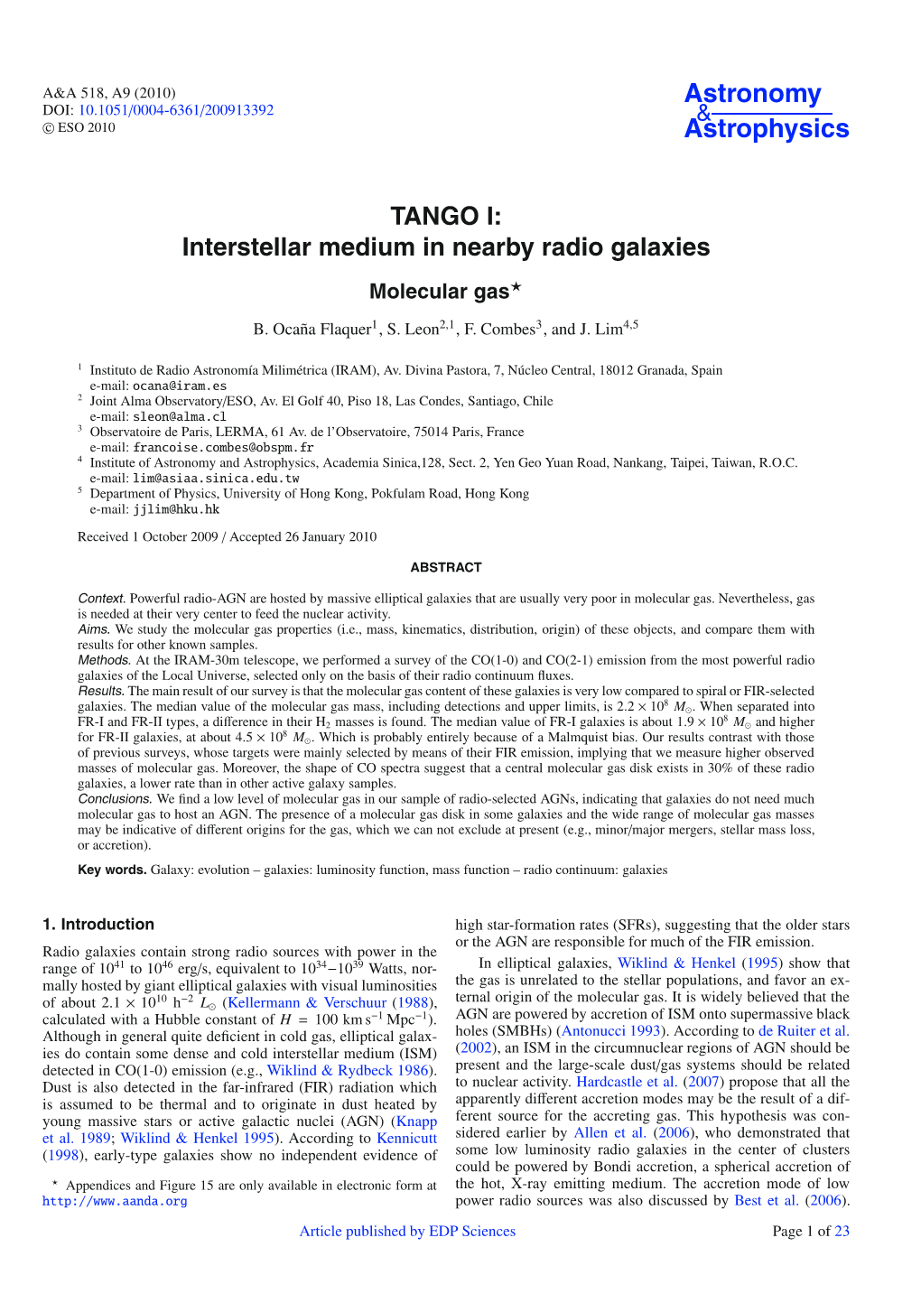 TANGO I: Interstellar Medium in Nearby Radio Galaxies Molecular Gas