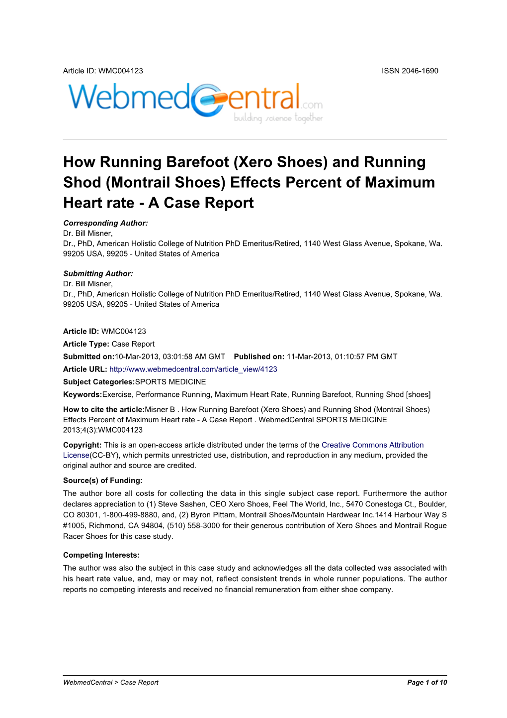 (Montrail Shoes) Effects Percent of Maximum Heart Rate - a Case Report