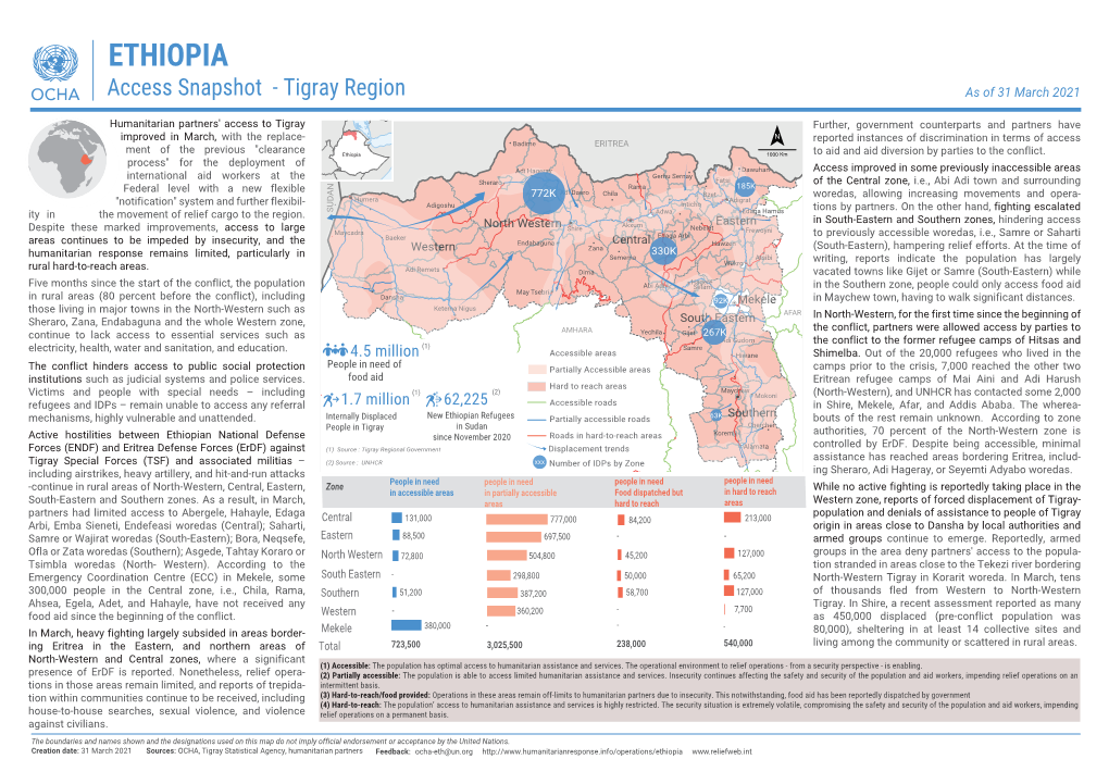 ETHIOPIA Access Snapshot - Tigray Region As of 31 March 2021