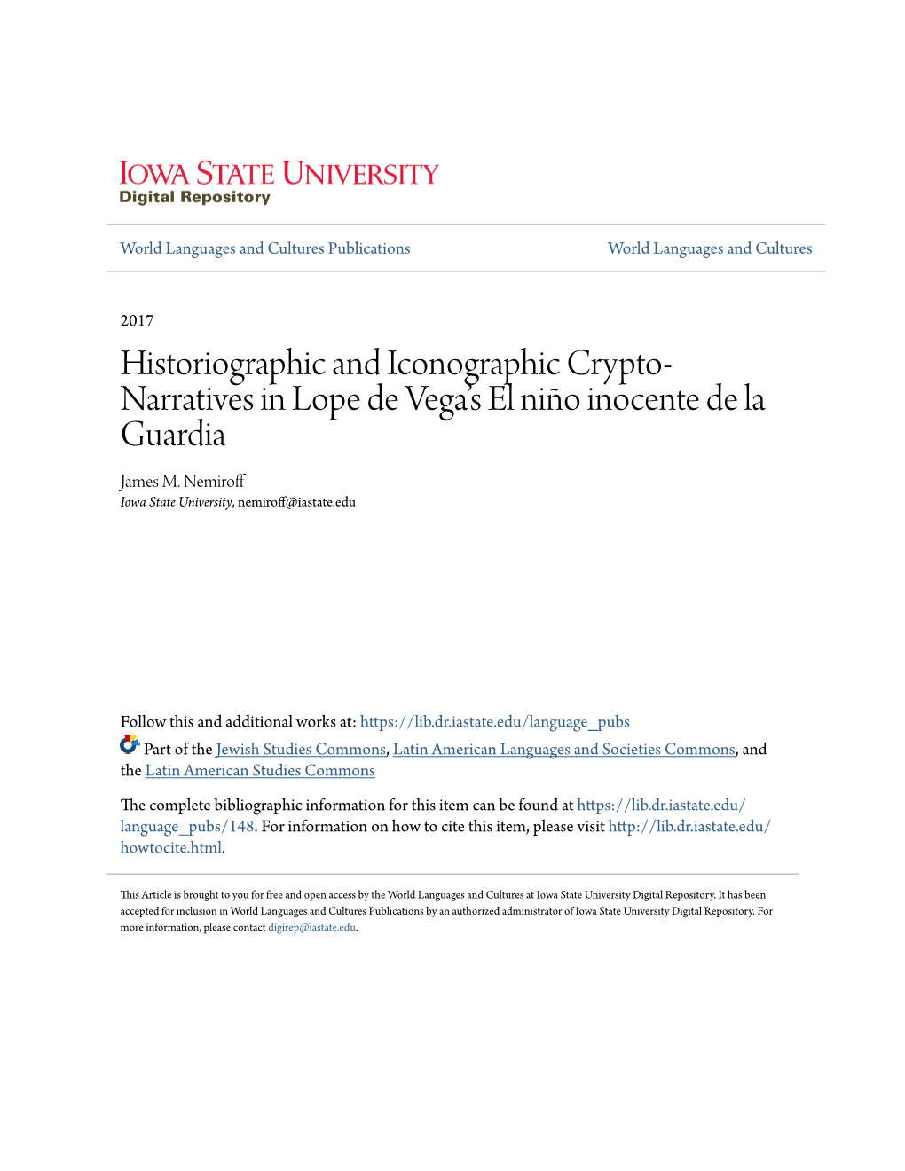 Historiographic and Iconographic Crypto-Narratives in Lope De Vega's El Niño Inocente De La Guardia