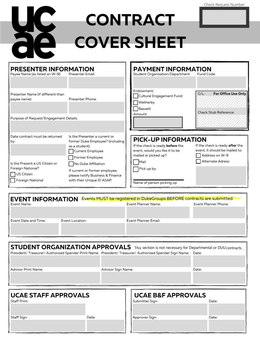 Student Organization Contract with Cover Sheet