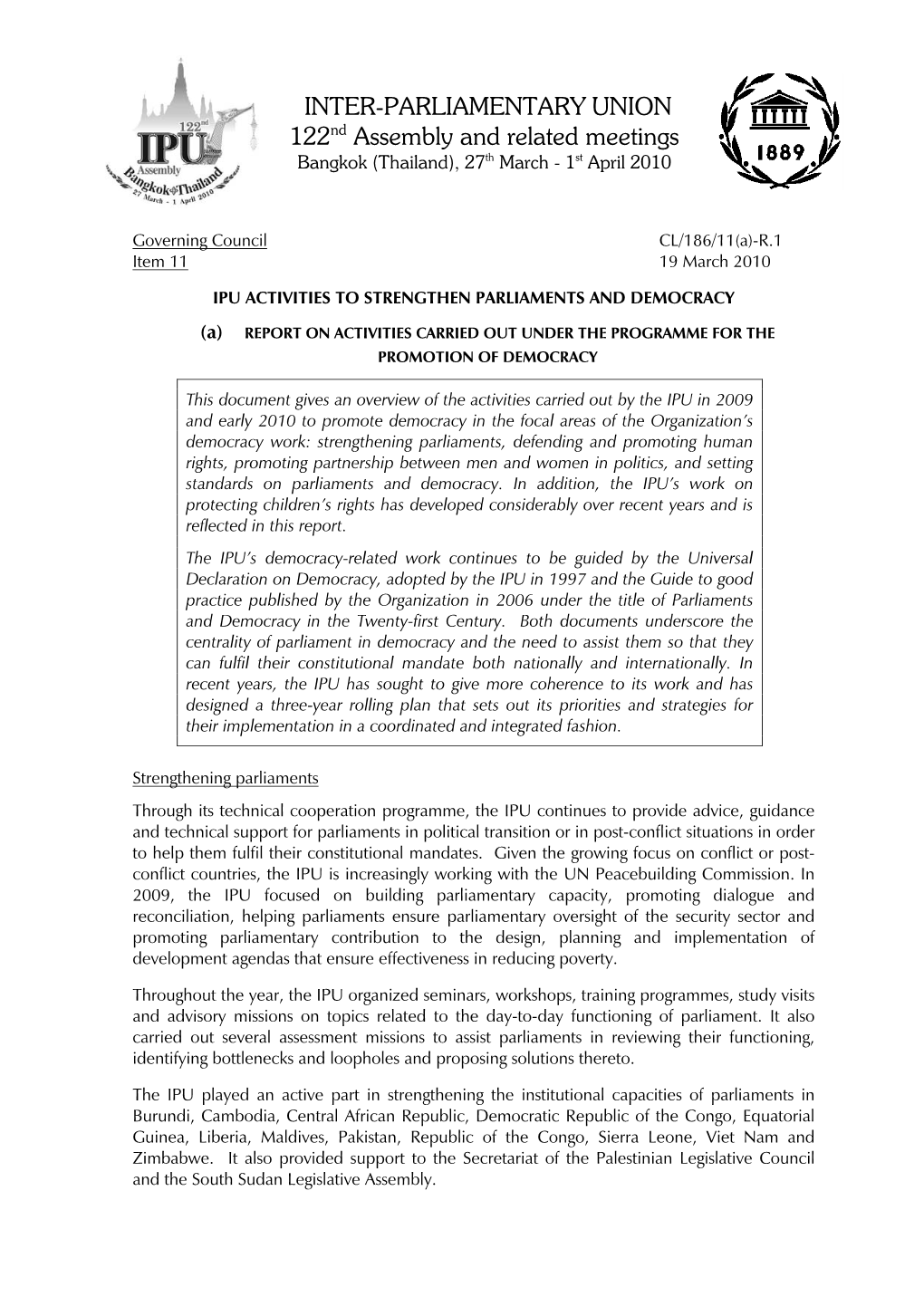 Governing Council CL/186/11(A)-R.1 Item 11 19 March 2010