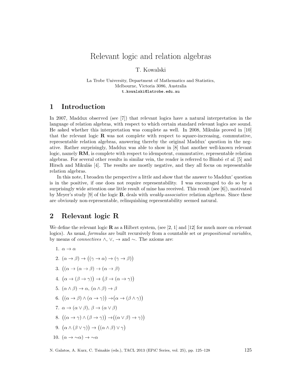 Relevant Logic and Relation Algebras