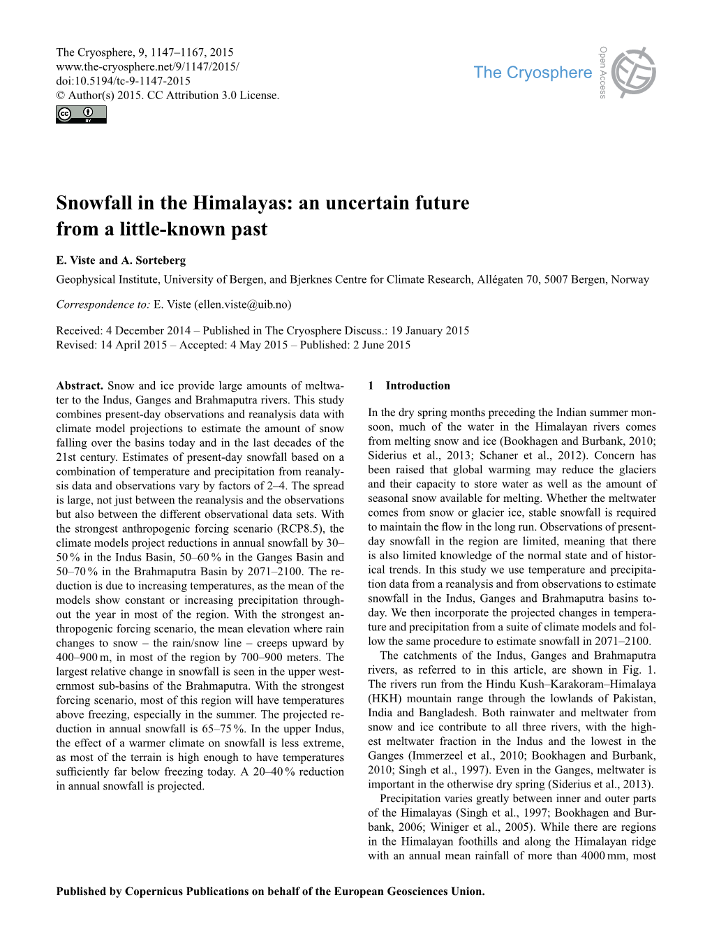 Snowfall in the Himalayas: an Uncertain Future from a Little-Known Past