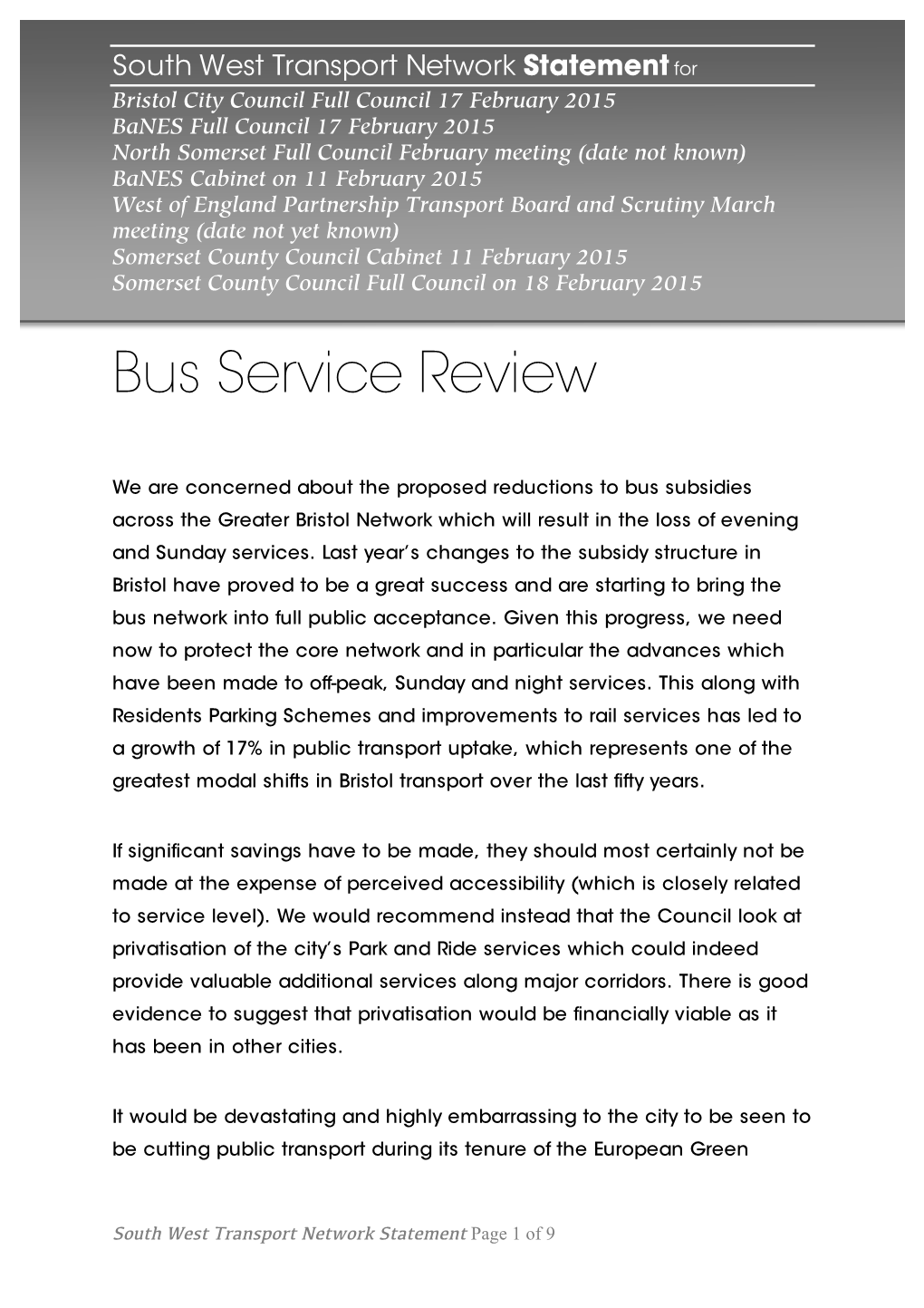 Bus Service Review Further Updated