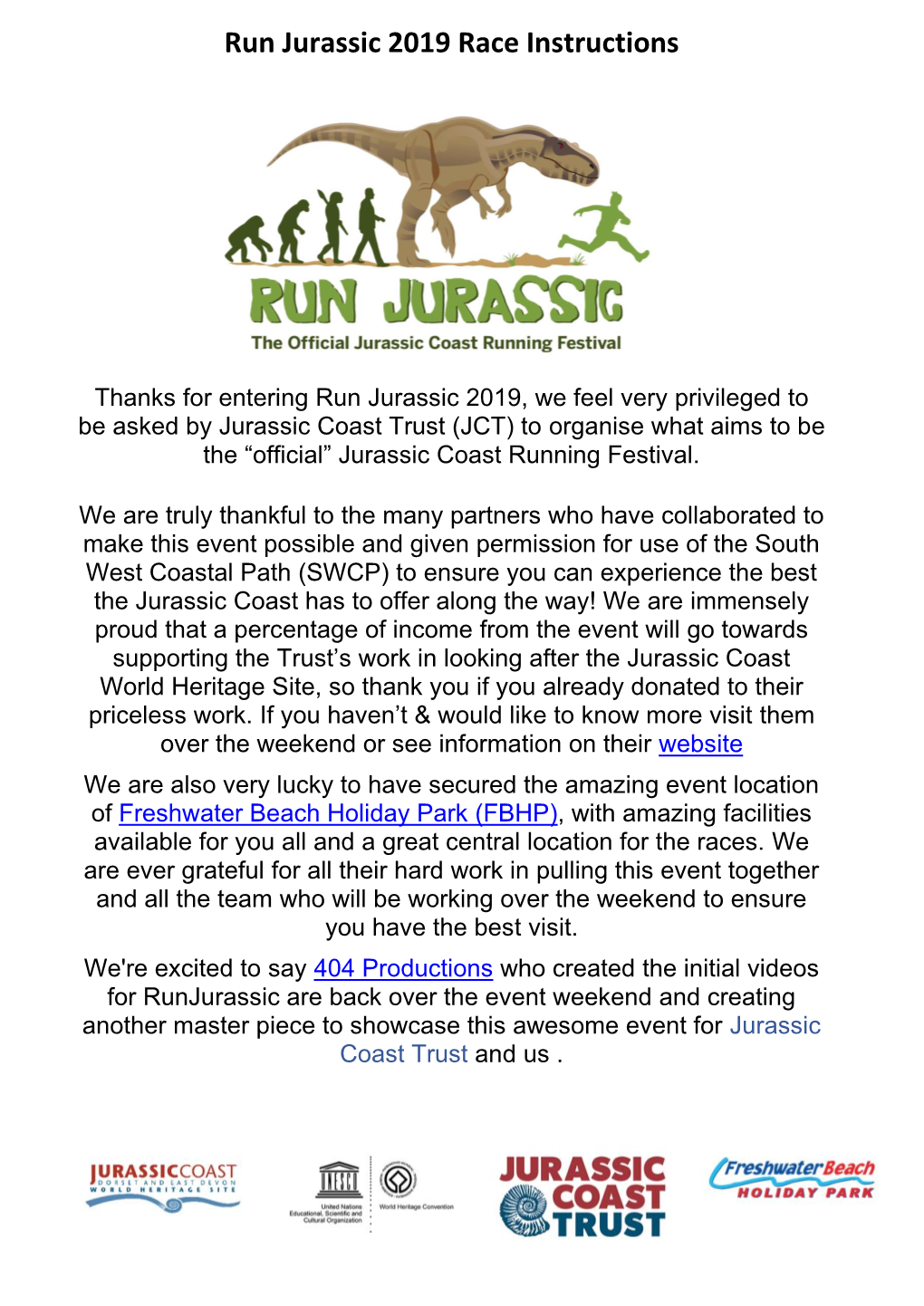 Run Jurassic 2019 Race Instructions