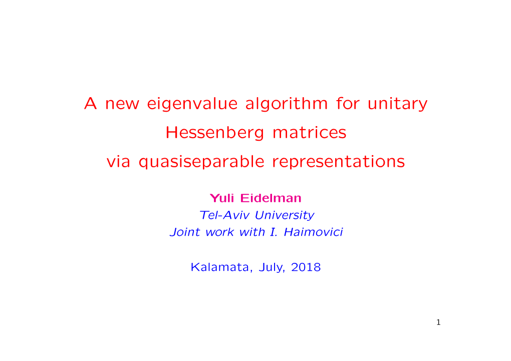 A New Eigenvalue Algorithm for Unitary Hessenberg Matrices Via Quasiseparable Representations