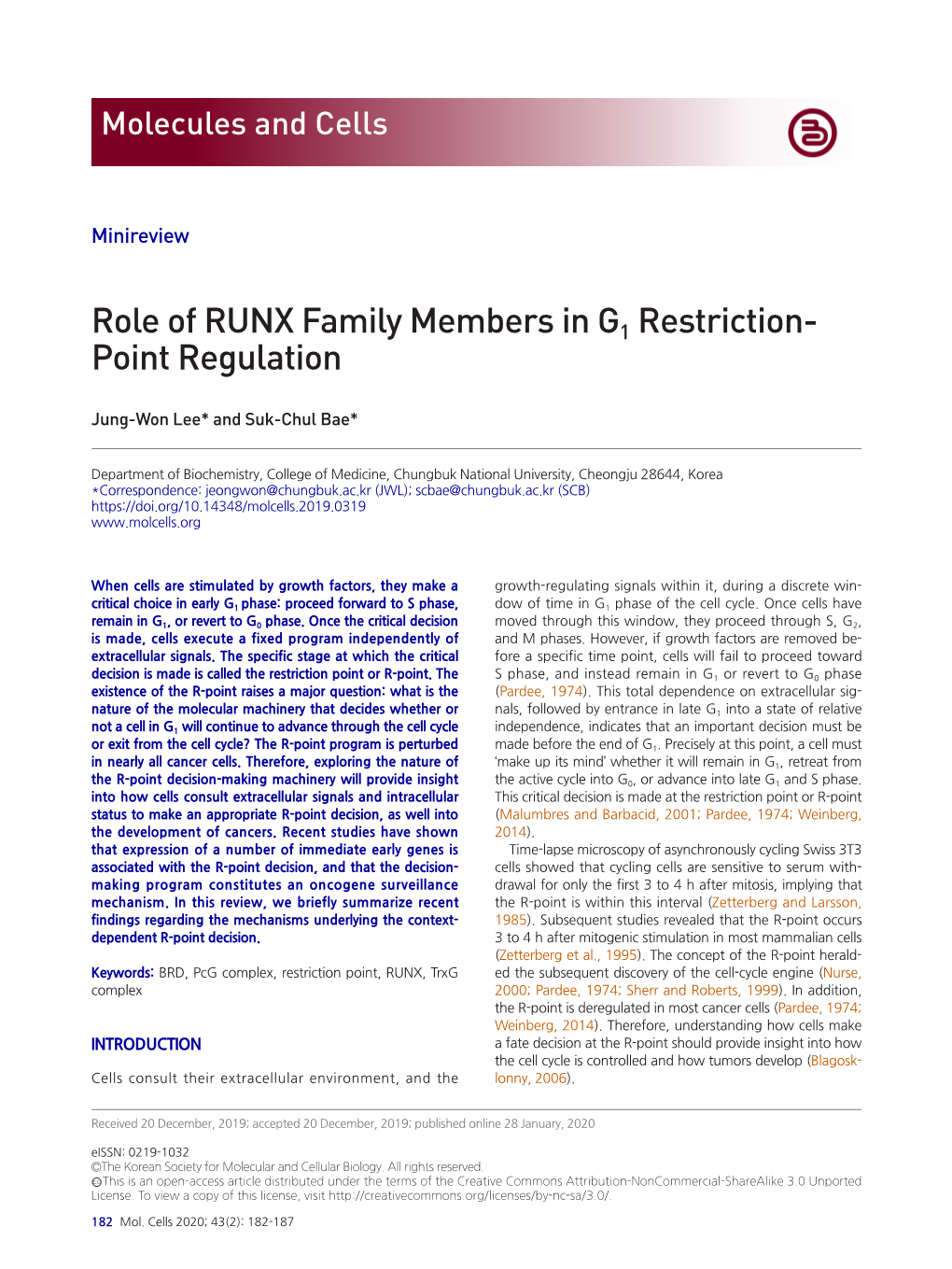 Role of RUNX Family Members in G1 Restriction- Point Regulation