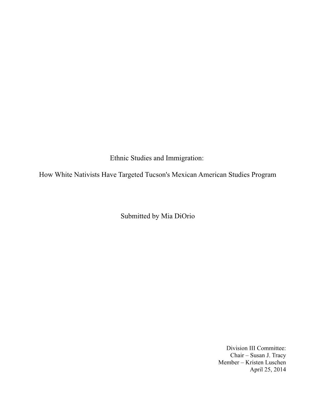 Ethnic Studies and Immigration