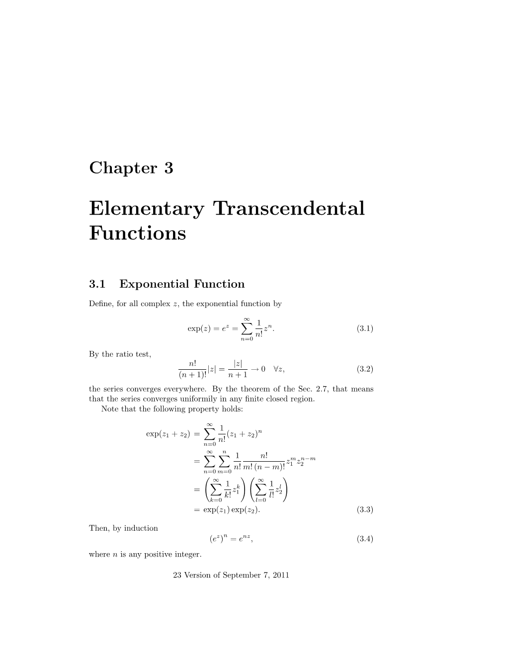 Elementary Transcendental Functions