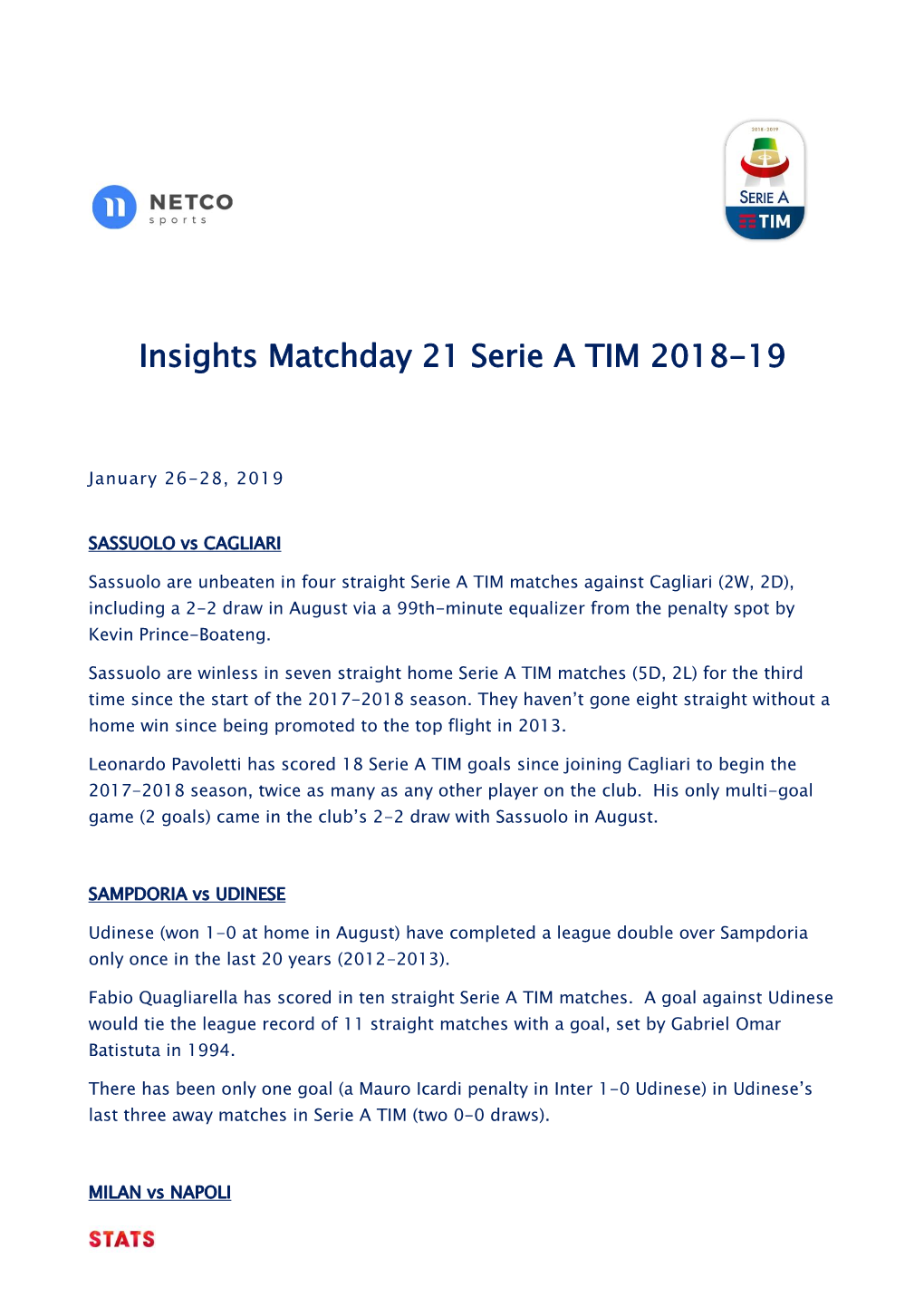 Insights Matchday 21 Serie a TIM 2018-19