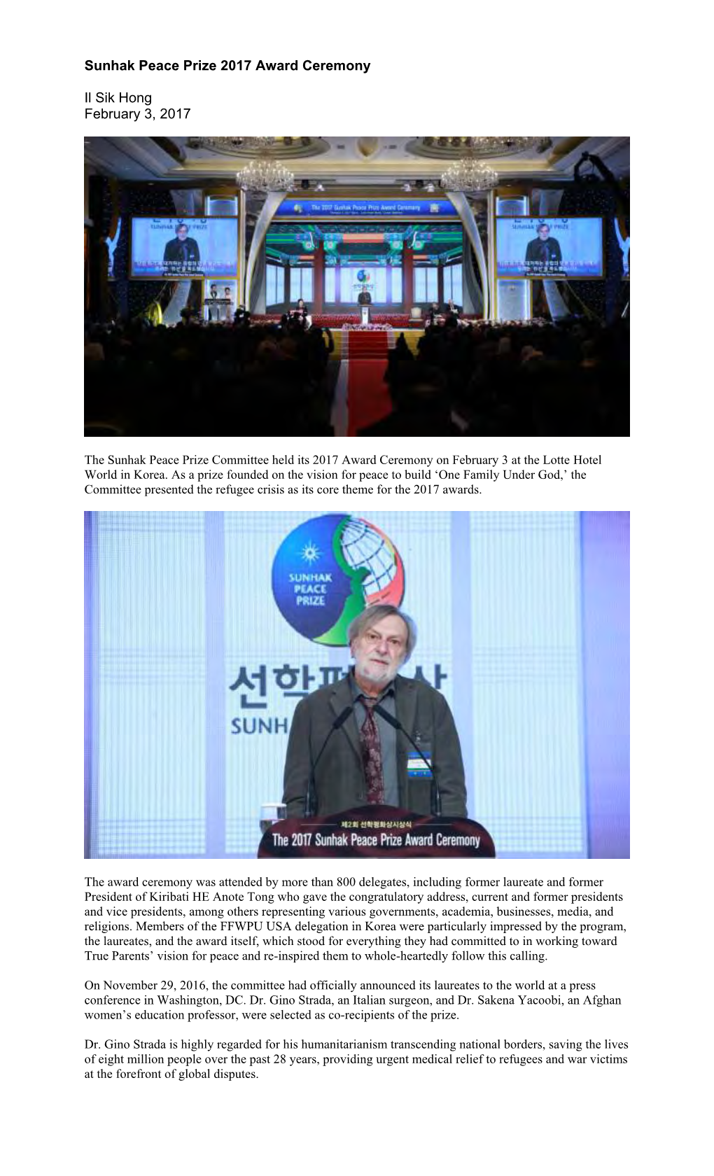 Sunhak Peace Prize 2017 Award Ceremony