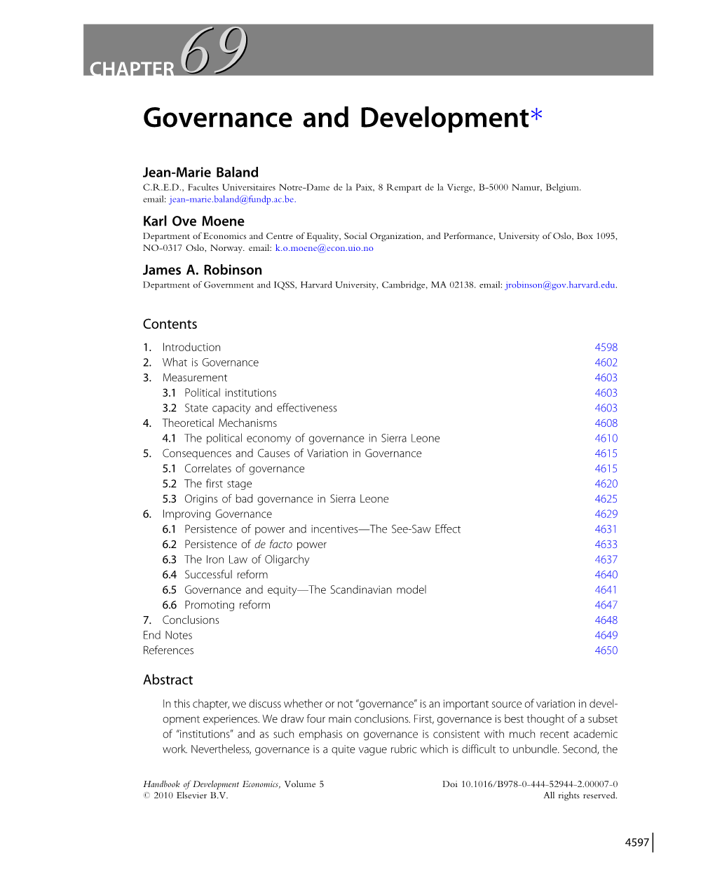 Governance and Developmentã