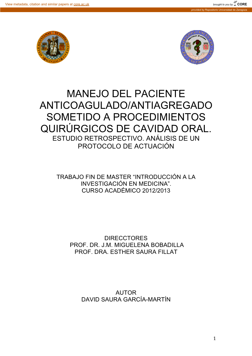 Manejo Del Paciente Anticoagulado/Antiagregado Sometido a Procedimientos Quirúrgicos De Cavidad Oral