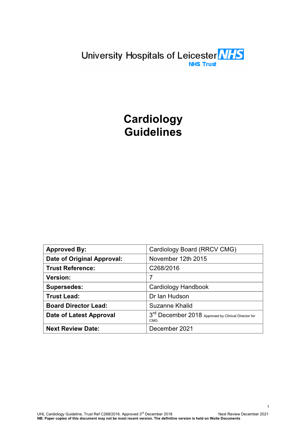 Cardiology Handbook UHL Cardiac Guideline