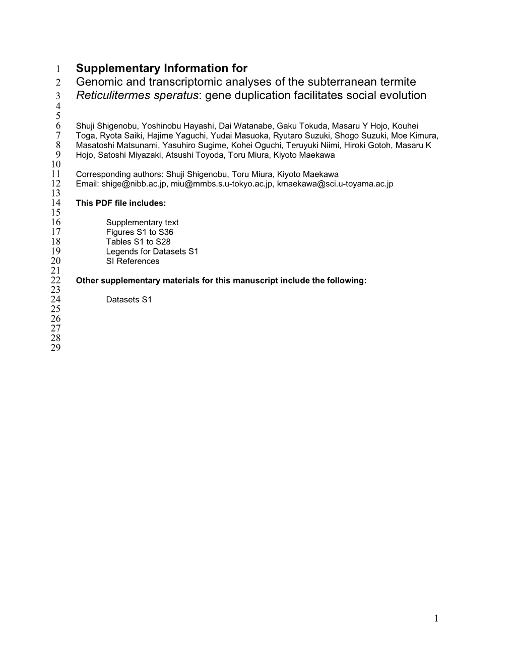 Supplementary Information for Genomic and Transcriptomic