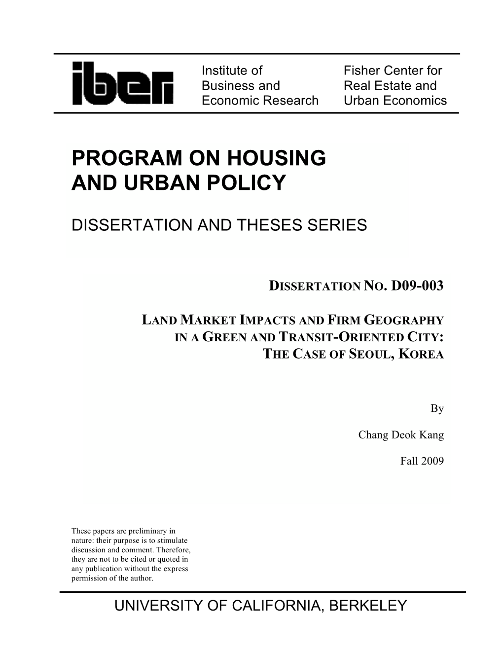 Program on Housing and Urban Policy