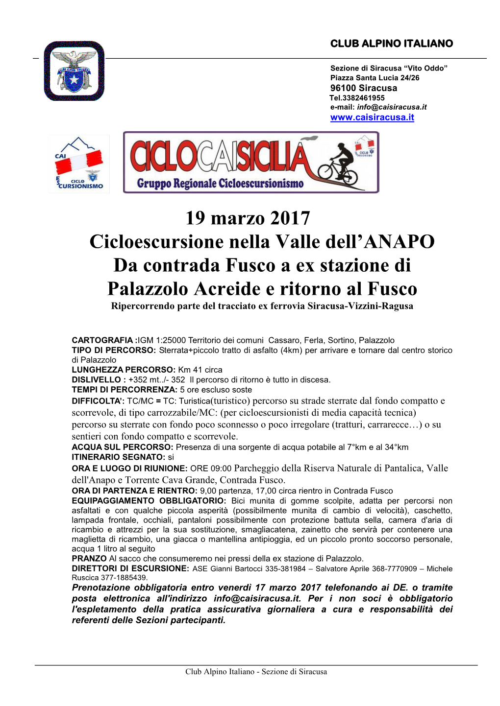 19 Marzo 2017 Cicloescursione Nella Valle Dell'anapo Da Contrada