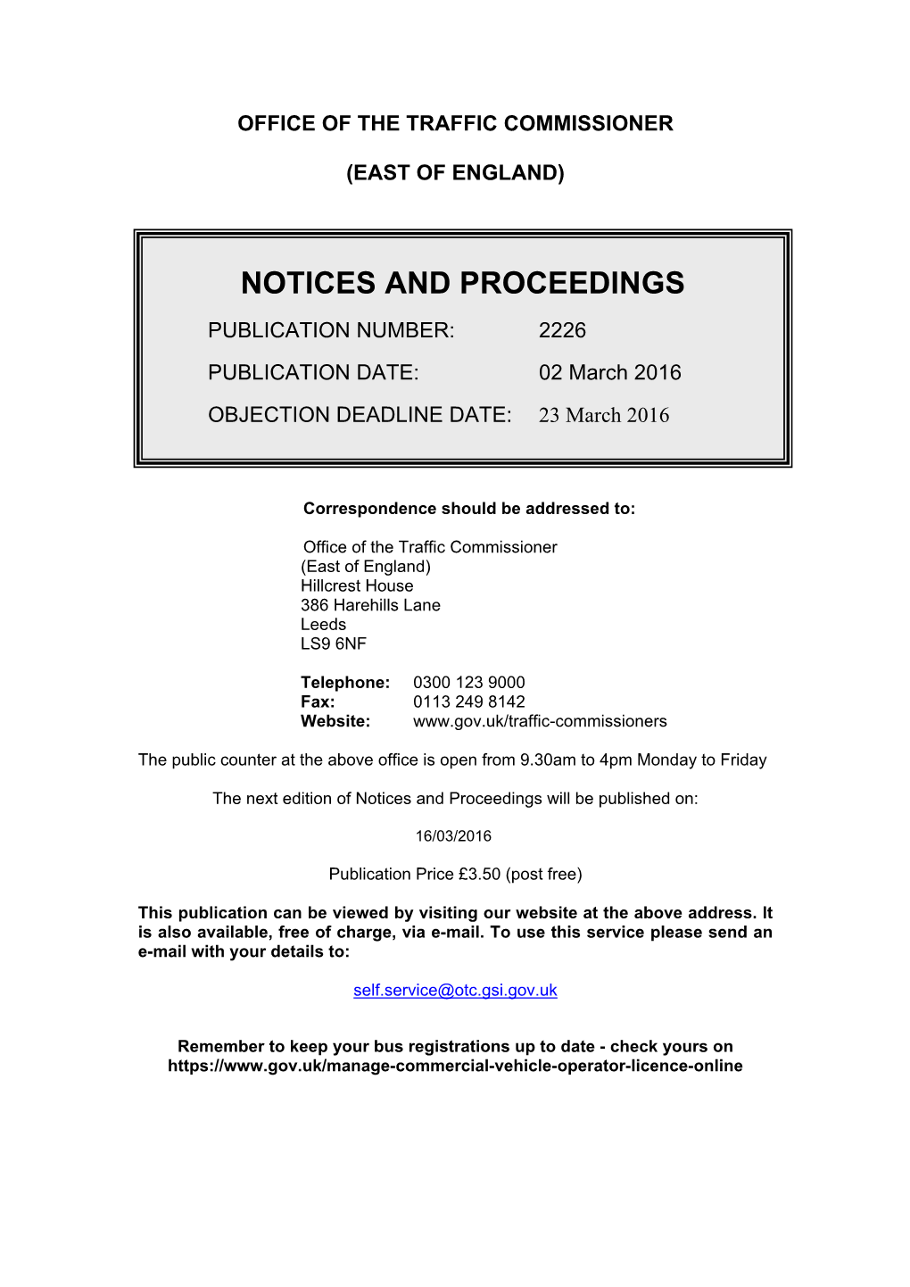 NOTICES and PROCEEDINGS 02 March 2016