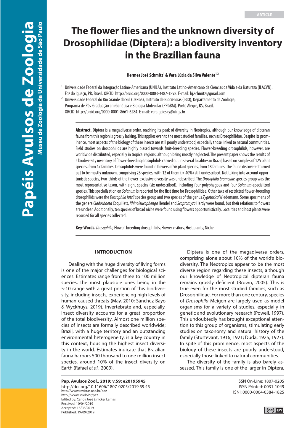 Diptera): a Biodiversity Inventory in the Brazilian Fauna