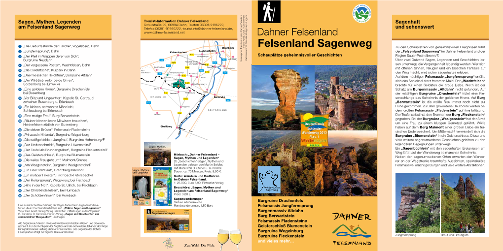 Felsenland Sagenweg Telefax 06391-91960222, Tourist.Info@Dahner-Felsenland.De, Und Sehenswert Dahner Felsenland