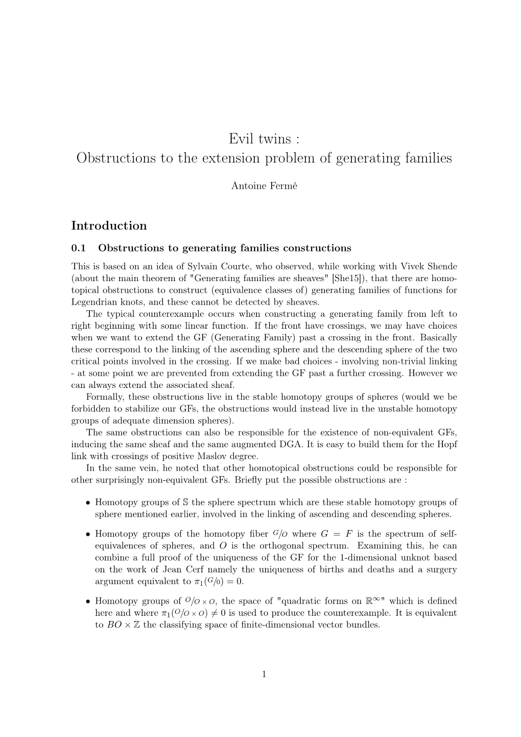 Obstructions to the Extension Problem of Generating Families