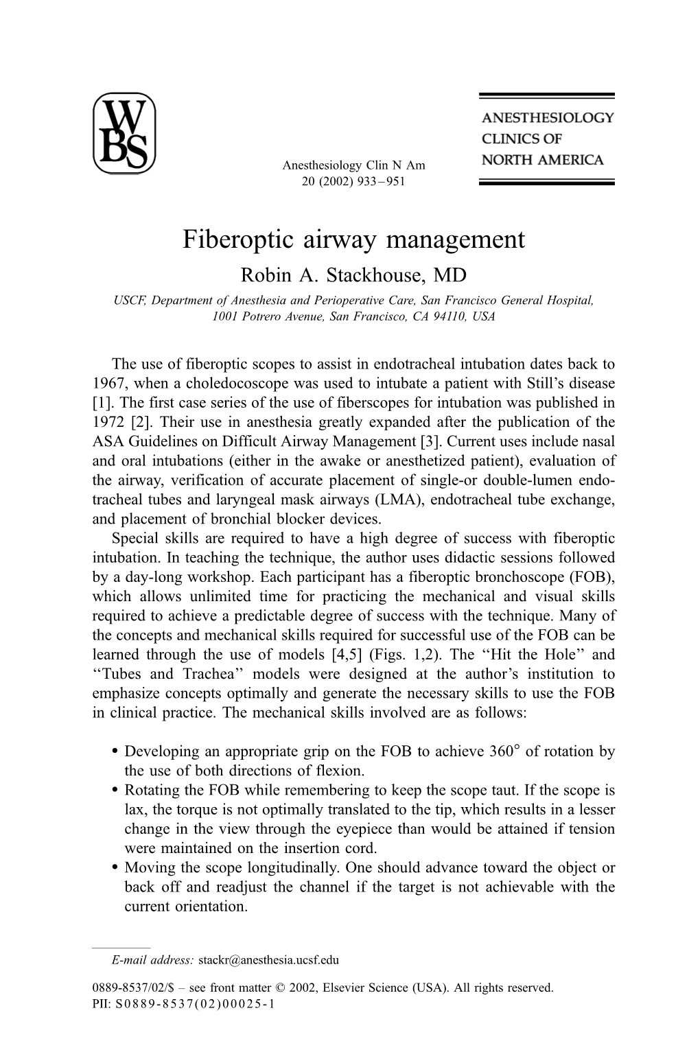 Fiberoptic Airway Management Robin A