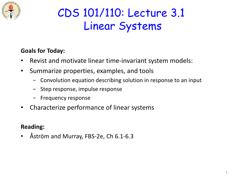 CDS 101: Lecture 4.1 Linear Systems