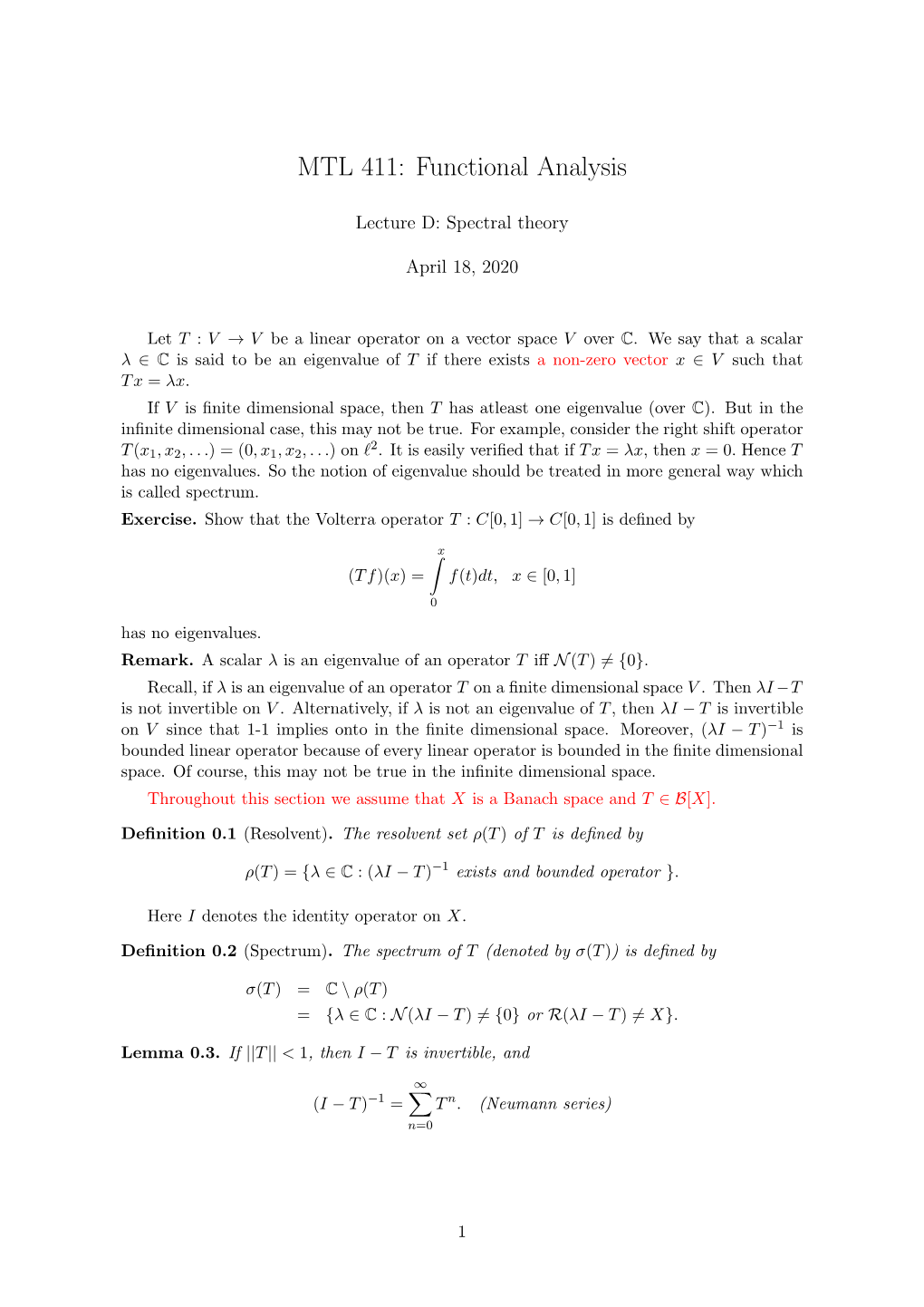 MTL 411: Functional Analysis