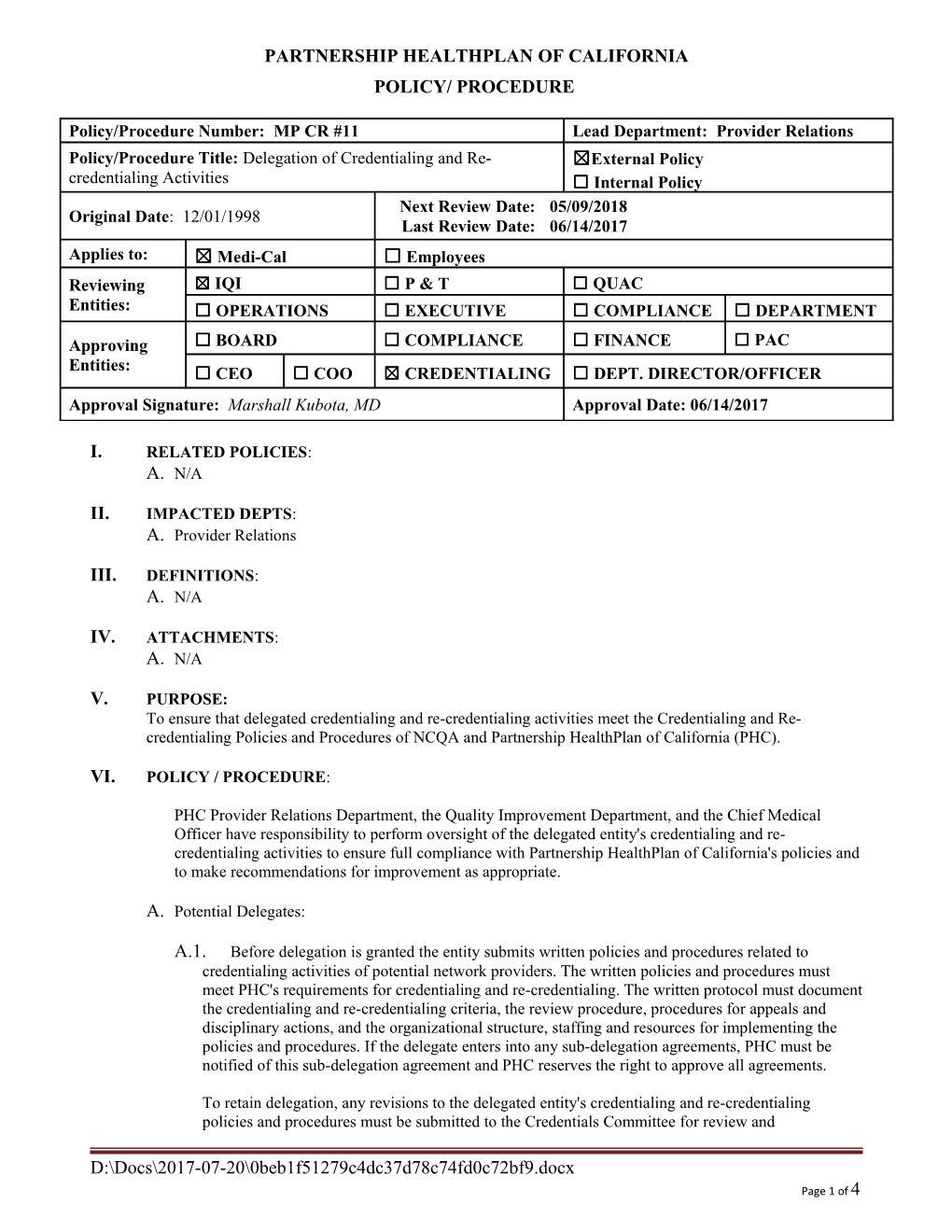 Delegation Of Credentialing And Re-Credentialing Activities