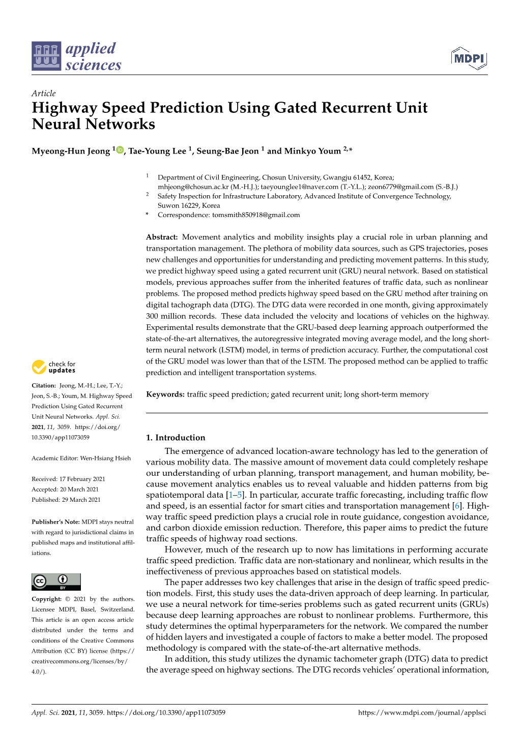 Highway Speed Prediction Using Gated Recurrent Unit Neural Networks