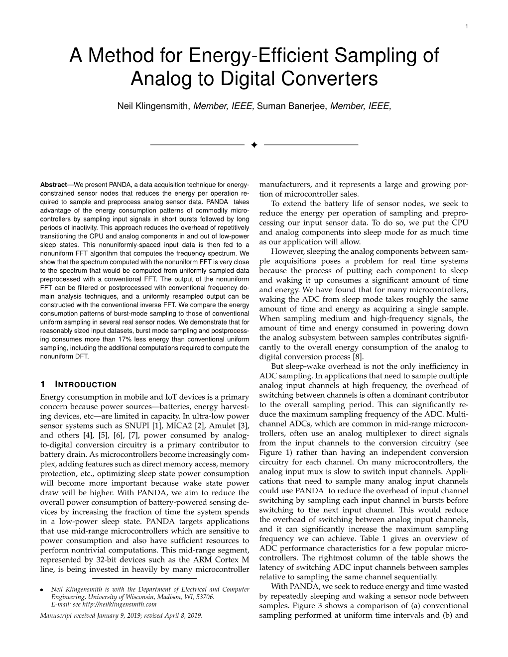 A Method for Energy-Efficient Sampling of Analog to Digital