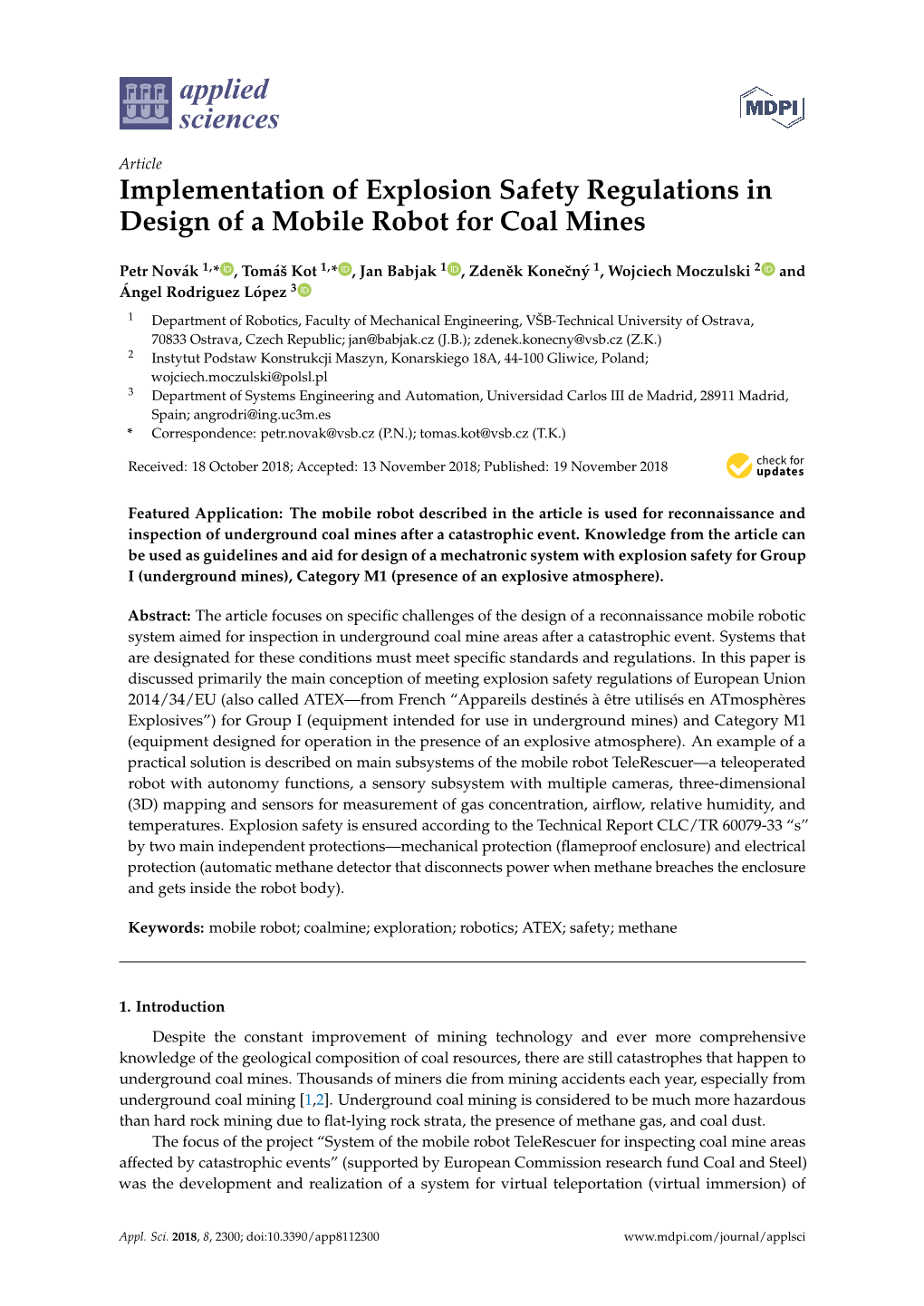 Implementation of Explosion Safety Regulations in Design of a Mobile Robot for Coal Mines