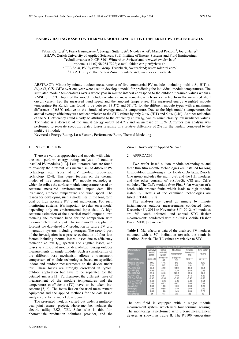 Energy Rating Based on Thermal Modelling of Five Different Pv Technologies