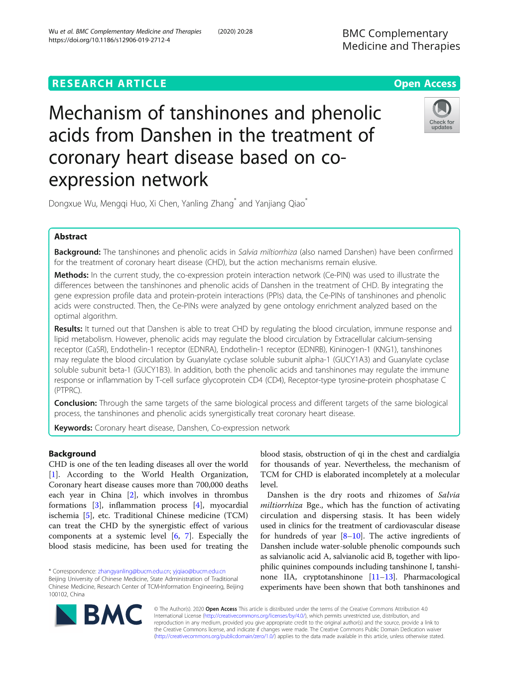Mechanism of Tanshinones and Phenolic Acids from Danshen in The
