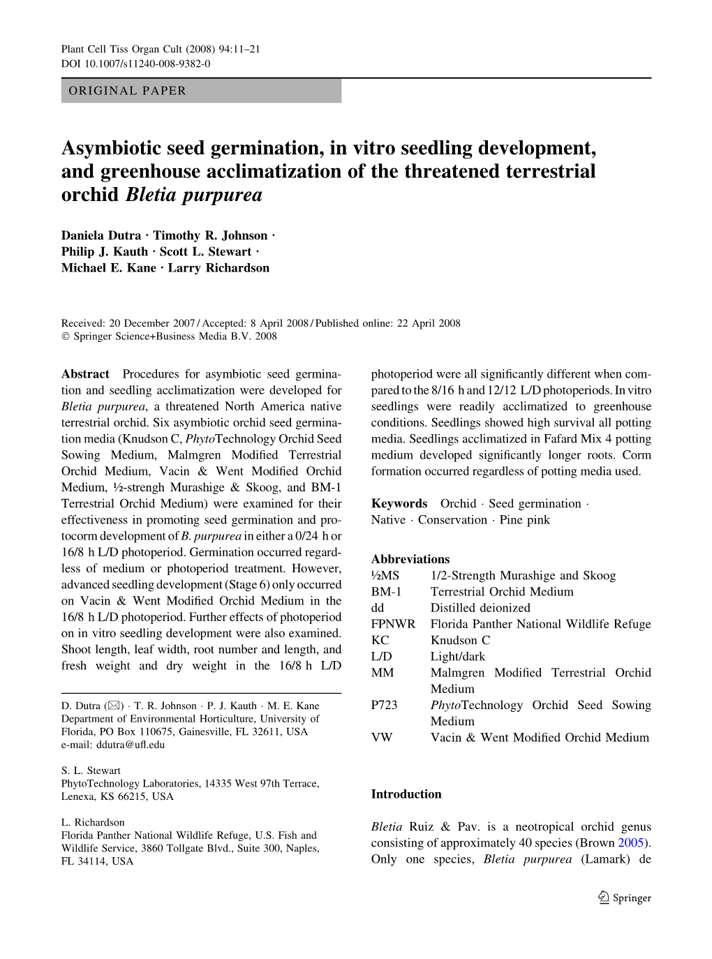 Asymbiotic Germination Bletia Purpurea