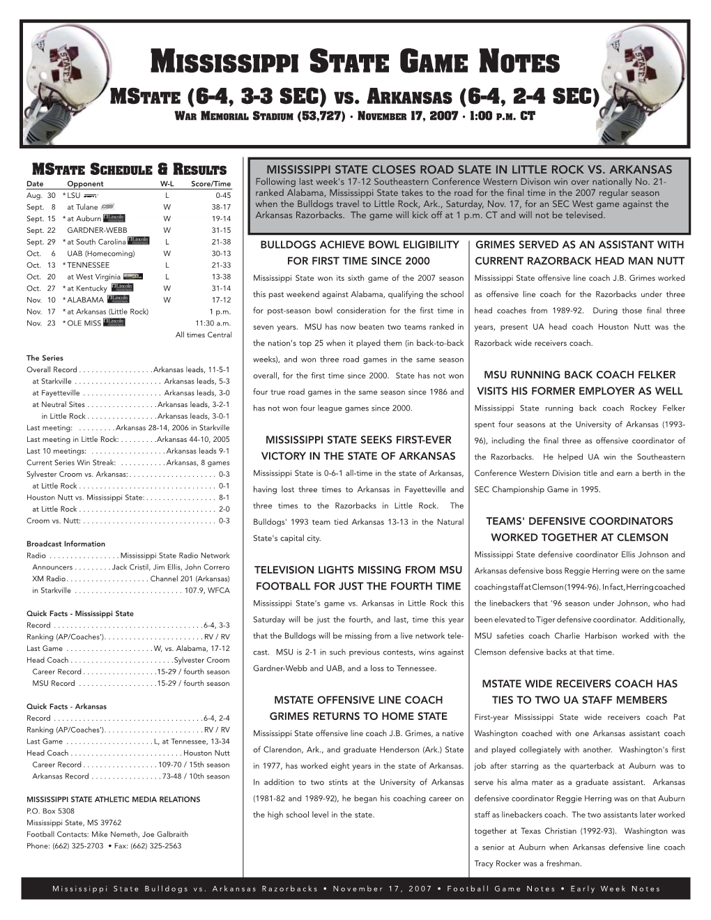 Mississippi State Game Notes