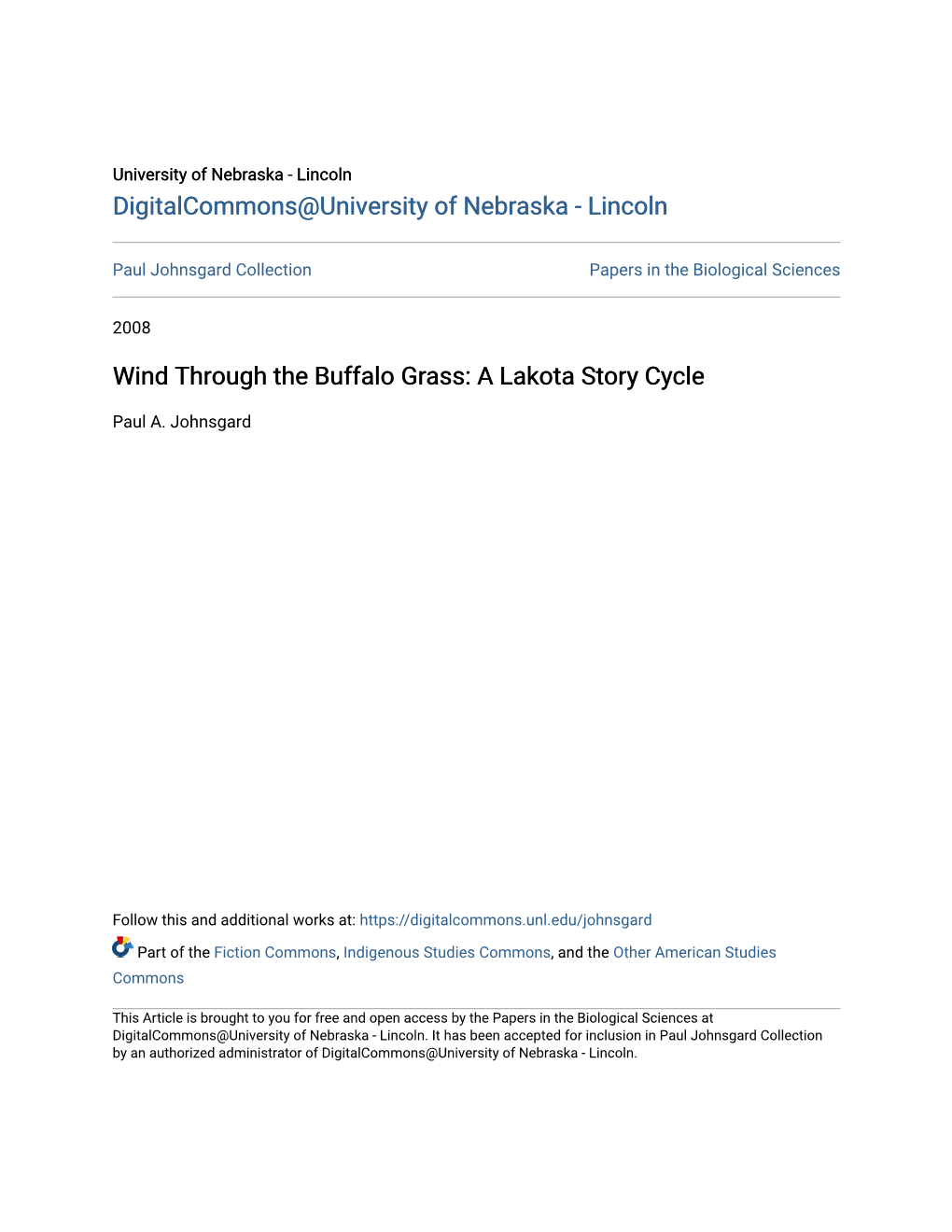 Wind Through the Buffalo Grass: a Lakota Story Cycle