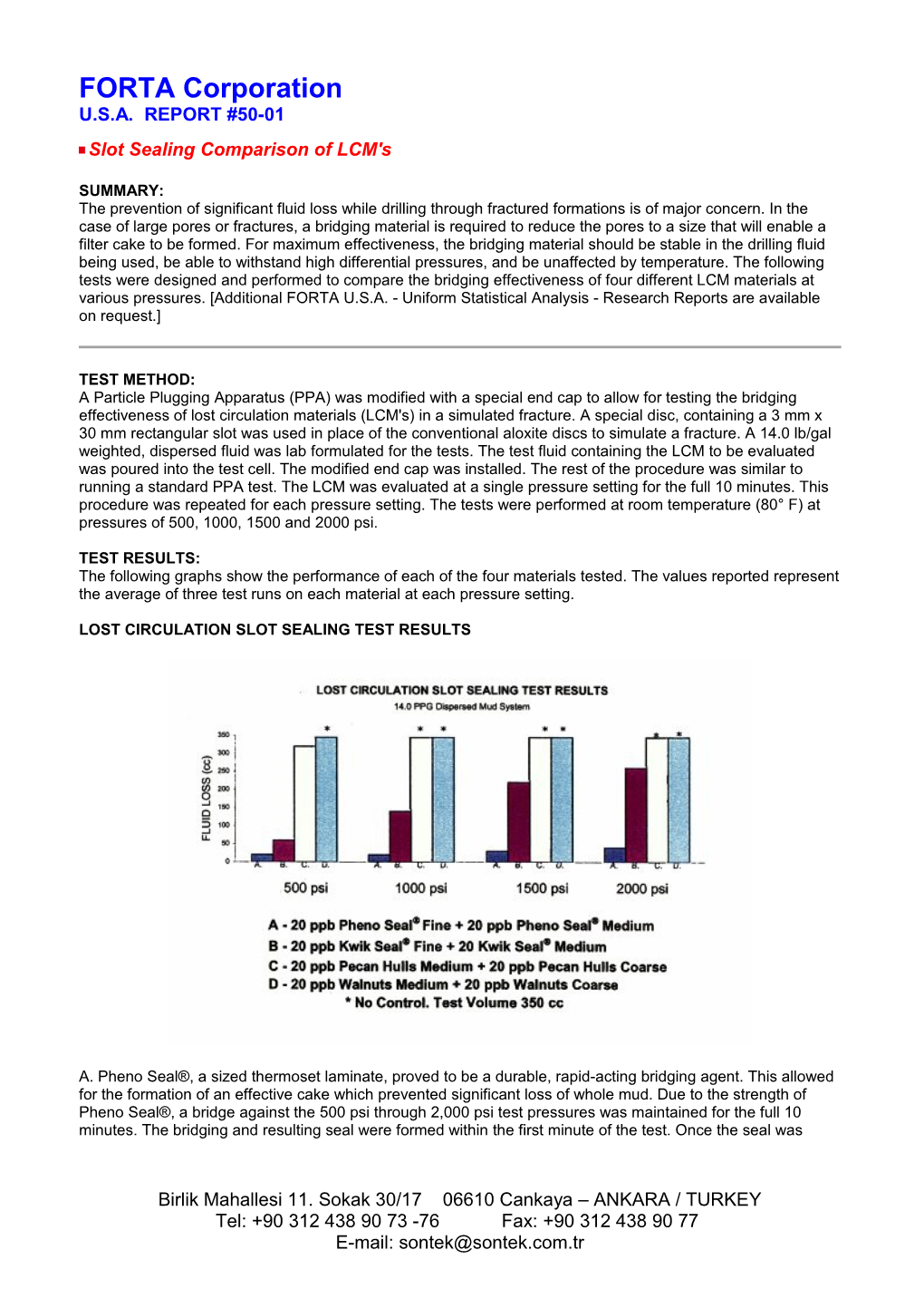 FORTA Corporation U.S.A. REPORT #50-01 Slot Sealing Comparison of LCM's