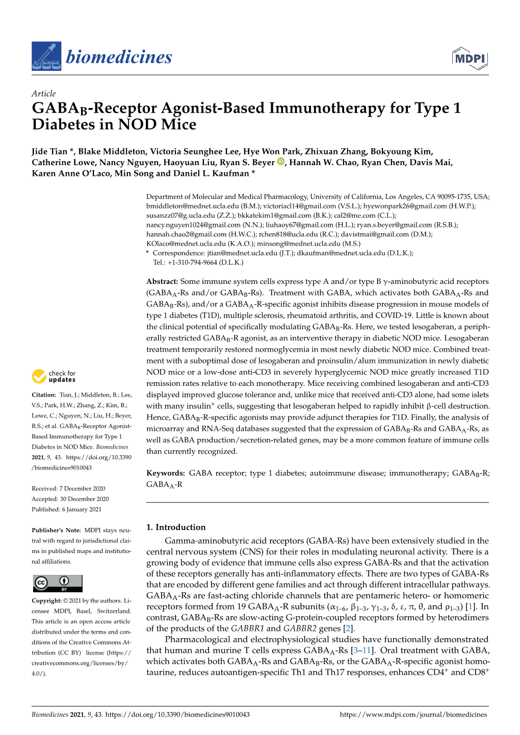 GABAB-Receptor Agonist-Based Immunotherapy for Type 1 Diabetes in NOD Mice